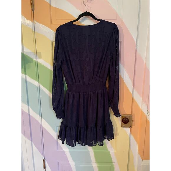 Lilly Pulitzer Navy Jacquard Long Sleeve Smocked Waist Mini Dress 12 - Picture 4 of 12